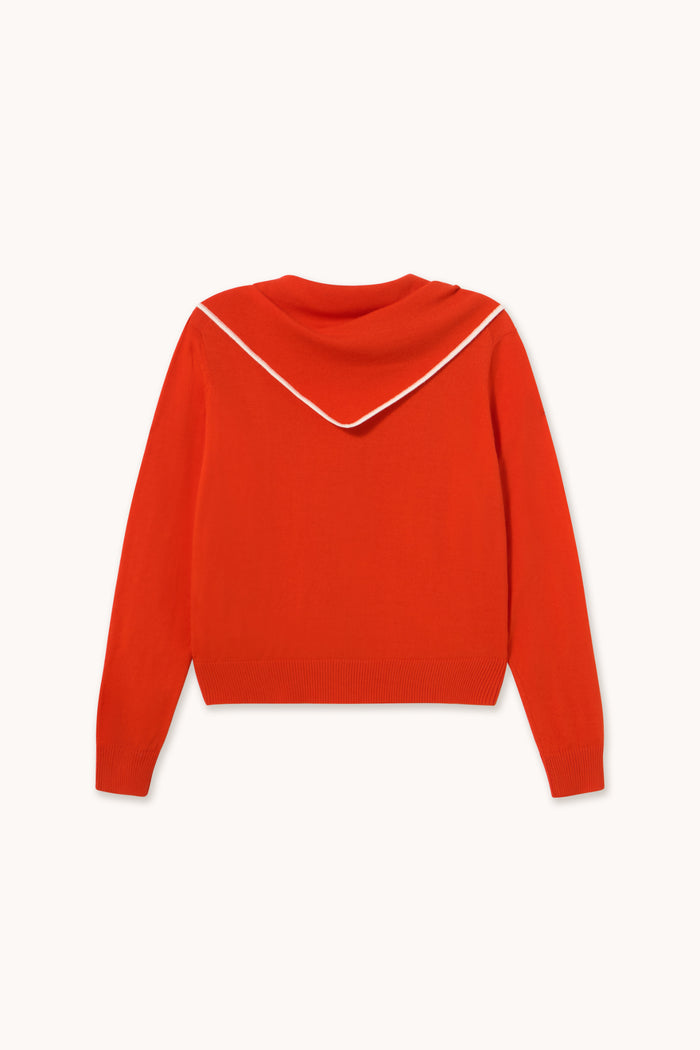 Tiny Big Sister Scarf Neck Lara Cardigan - Red AW26-668 front view Shop Tiny Big Sister at Dotique