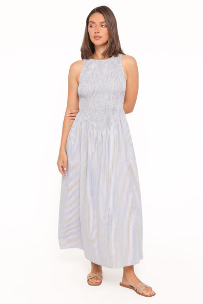 Petal and Pup USA DRESSES Tony Maxi Dress - Brown/Blue Stripe