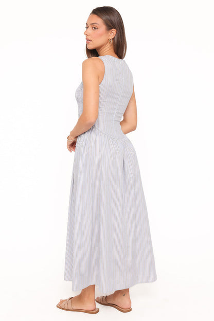 Petal and Pup USA DRESSES Tony Maxi Dress - Brown/Blue Stripe