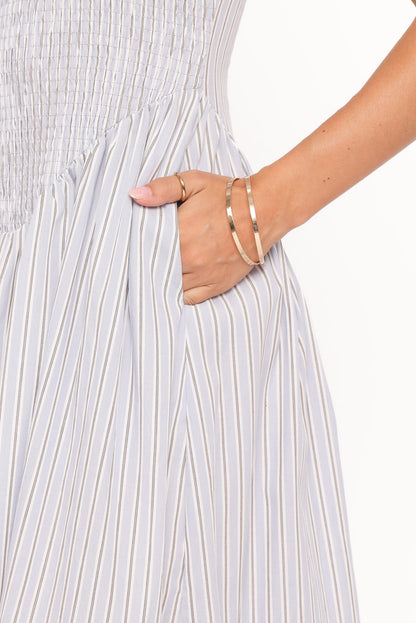 Petal and Pup USA DRESSES Tony Maxi Dress - Brown/Blue Stripe