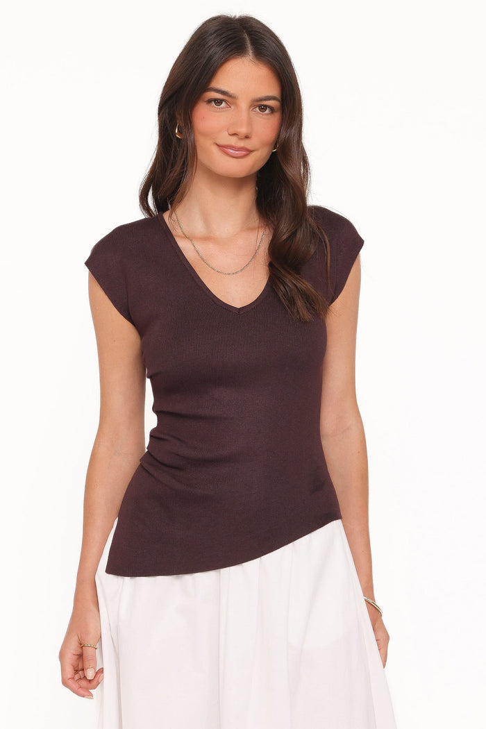 Petal and Pup USA TOPS Tori Side Cinch Knitted Top - Chocolate Brown