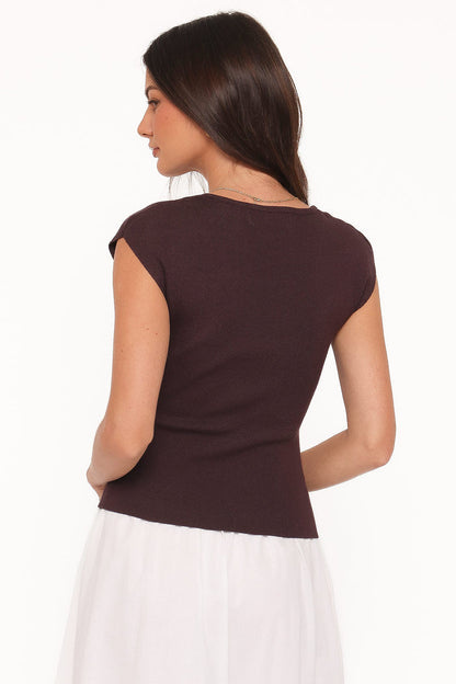 Petal and Pup USA TOPS Tori Side Cinch Knitted Top - Chocolate Brown