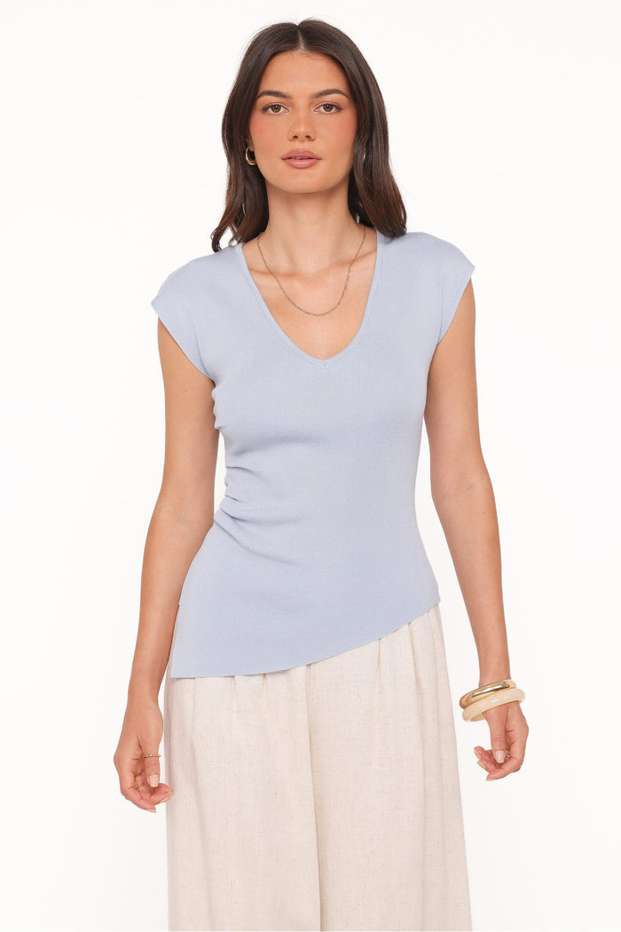 Petal and Pup USA TOPS Tori Side Cinch Knitted Top - Light Blue