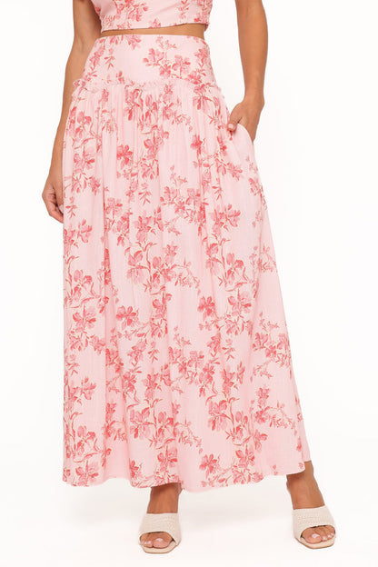 Petal and Pup USA BOTTOMS Tyler Drop Waist Maxi Skirt - Rose Pink Floral