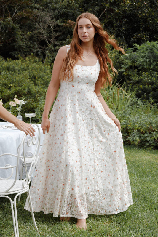 Petal and Pup USA DRESSES Valley Maxi Dress - White Floral Lace