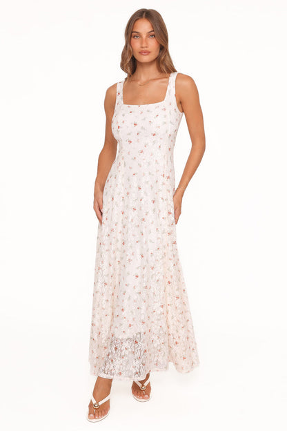 Petal and Pup USA DRESSES Valley Maxi Dress - White Floral Lace