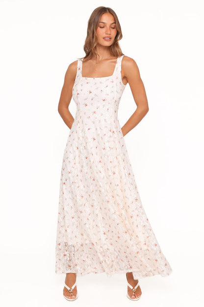 Petal and Pup USA DRESSES Valley Maxi Dress - White Floral Lace