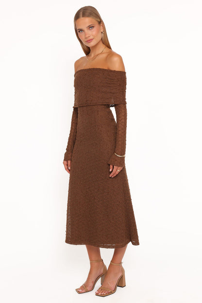 Petal and Pup USA DRESSES Wilma Off Shoulder Dress - Brown
