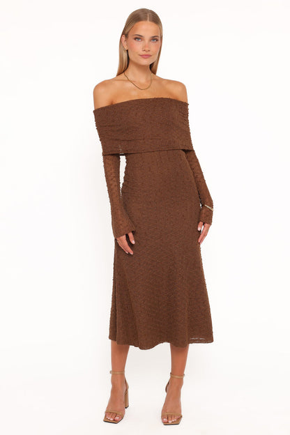 Petal and Pup USA DRESSES Wilma Off Shoulder Dress - Brown