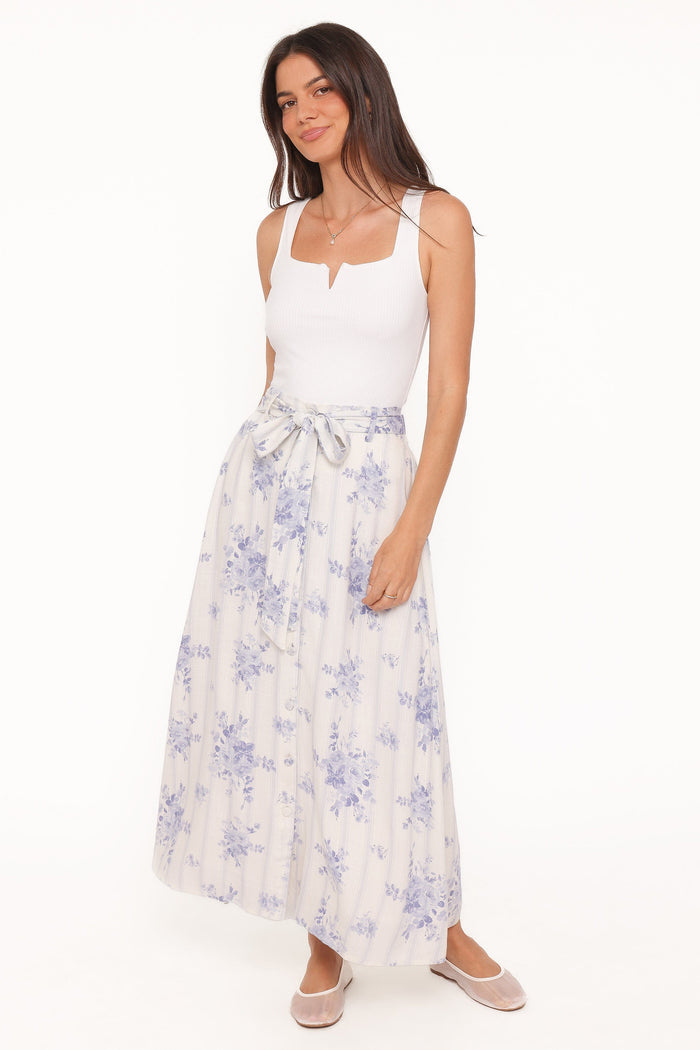 Petal and Pup USA BOTTOMS Xander Tie Waist Midi Skirt - Lilac Floral