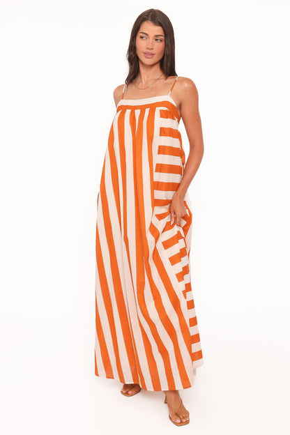 Petal and Pup USA DRESSES Yanika Maxi Dress - Orange/White Stripe