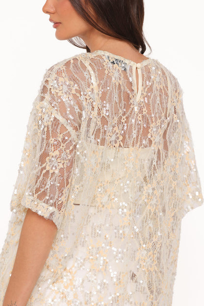 Petal and Pup USA TOPS Yonder Sheer Lace Tee Top - Pale Yellow